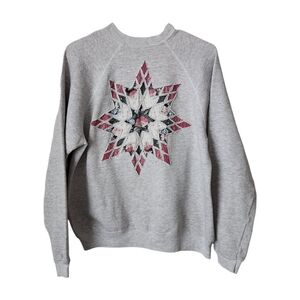 VINTAGE 90's star quilted pull over‎ crewneck sweatshirt in light grey L